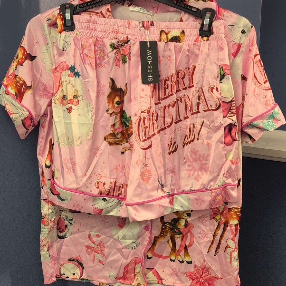 SHESHOW Pink Christmas Pajama Set